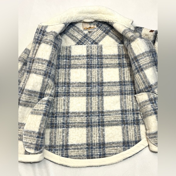 Roxy Originals Blue and Cream Plaid Button Up  Jacket w Sherpa Collar - Picture 6 of 16